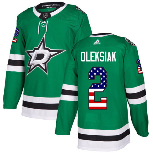 Adidas Men Dallas Stars 2 Jamie Oleksiak Green Home Authentic USA Flag Stitched NHL Jersey